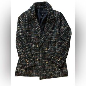 Rachel Zoe Black Multicolor Tweed Double-Breasted Blazer